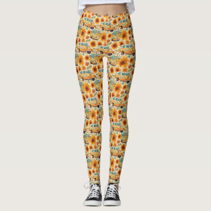 Retro-Sonnenblumen-Van-Muster – Vintage-Boho-Hippi Leggings