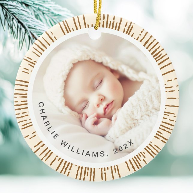 Retro-Sonnenbrasse, cremefarbenes Foto Keramik Ornament (Retro sunburst cream colored photo ceramic ornament)