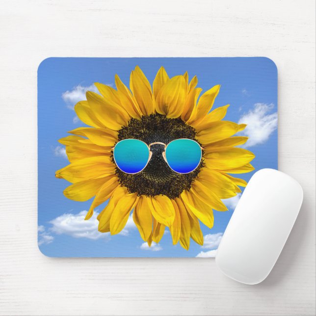 Retro-Sonnenbrille auf Sonnenblume Mousepad (Mit Mouse)