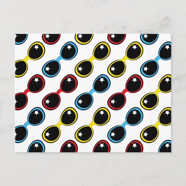 Retro-Sonnenbrille Primäres Blau Rot Postkarte (Vorderseite)