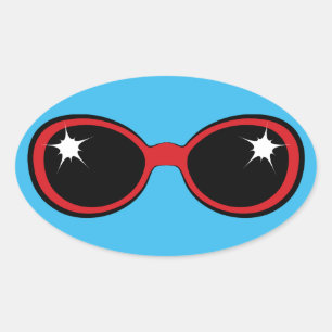 Retro-Sonnenbrille rot auf blau Ovaler Aufkleber