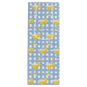 Retro Sonnengelb Lemon Drop Blau Kariert Geschenktüte Für Weinflaschen
