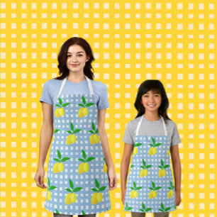 Retro Sonnengelbes Zitrone Blau Weiß Kariert Schürze