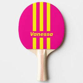 Retro Sonnengetränkte Drei Pin Streifen mit Namen Tischtennis Schläger