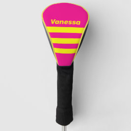 Retro-Sonnengetränktes Drei-Quer-Streifen mit Name Golf Headcover