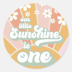 Retro-Sonnenschein-Daisy-Boho-Blumen zum ersten Ge Runder Aufkleber