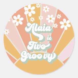 Retro-Sonnenschein zwei groovy Daisy-Geburtstag Runder Aufkleber