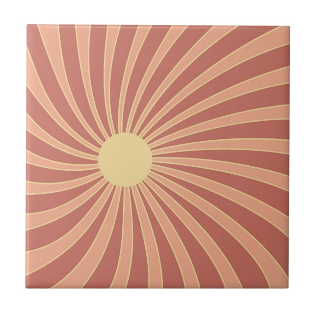 Retro-Sonnenstrahl-Design in Rosa und Orange Fliese (Vorderseite)