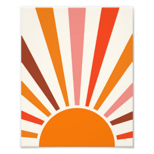 Retro-Sonnenstrahlen-Burst-Sonnenuntergang Orange Fotodruck
