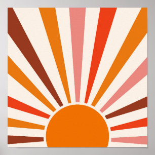 Retro Sonnenstrahlen Burst Sonnenuntergang Orange Poster