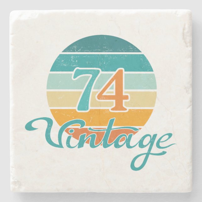 Retro-Sonnenuntergang 74 Vintage-Distressed Steinuntersetzer (Vorderseite)