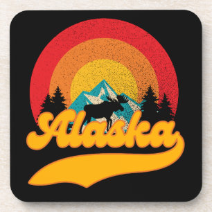 Retro-Sonnenuntergang Alaska Juneau Elch 0Berge Wi Getränkeuntersetzer