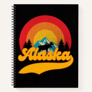 Retro Sonnenuntergang Alaska Juneau Elch 0Berge Wi Notizbuch