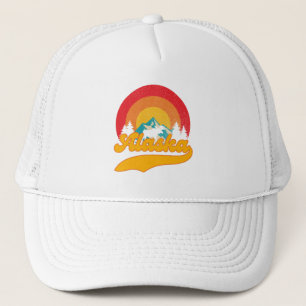 Retro-Sonnenuntergang Alaska Juneau Elch 0Berge Wi Truckerkappe