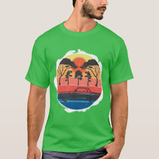 Retro-Sonnenuntergang-Autoszene-Design vintage lus T-Shirt