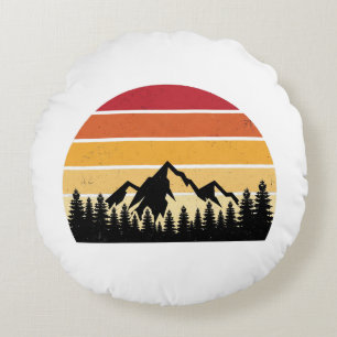 Retro-Sonnenuntergang-Berglandschaft Vintage-Nat Rundes Kissen