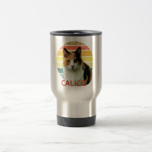 Retro-Sonnenuntergang Calico-Moggy-Katze Reisebecher