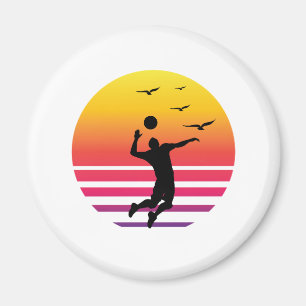 Retro Sonnenuntergang des Volleyball, #volleyball Magnet