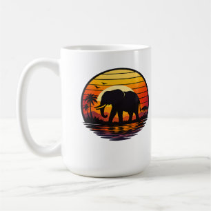 Retro Sonnenuntergang Elefantensilhouette Kaffeetasse