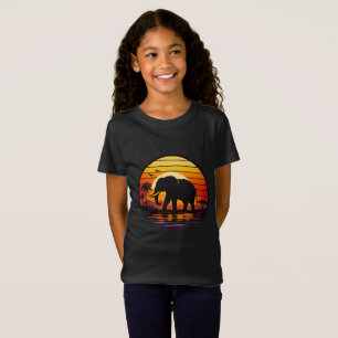 Retro Sonnenuntergang Elefantensilhouette T-Shirt