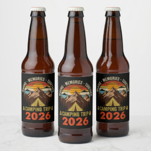 Retro-Sonnenuntergang-Familien-Camping-Trip 2026 p Bierflaschenetikett