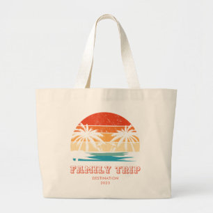 Retro-Sonnenuntergang Familienreise Strand Palmenb Jumbo Stoffbeutel