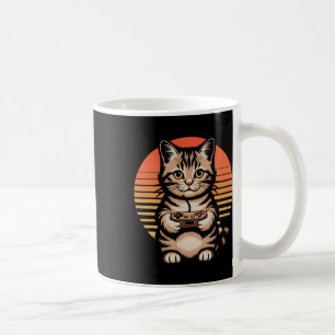 Retro Sonnenuntergang Gamer Katze Gamepad Kätzchen Kaffeetasse