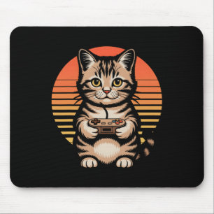 Retro Sonnenuntergang Gamer Katze Gamepad Kätzchen Mousepad