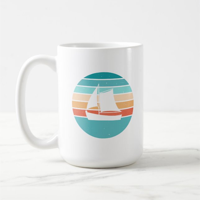 Retro Sonnenuntergang gestörter Effekt + Segelboot Kaffeetasse (Links)