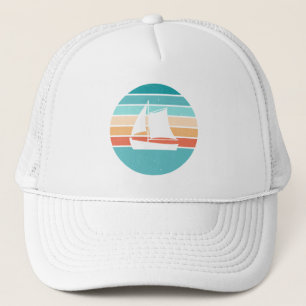 Retro Sonnenuntergang gestörter Effekt + Segelboot Truckerkappe