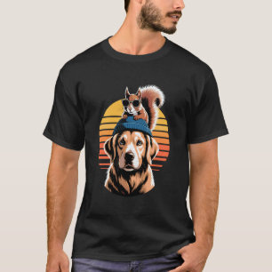 Retro Sonnenuntergang Golden Retriever Eichhörnche T-Shirt
