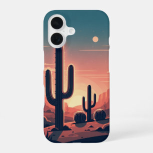 Retro-Sonnenuntergang-Kakteen iPhone 16 Hülle
