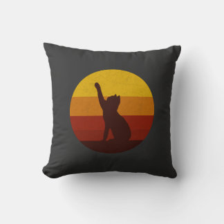 Retro-Sonnenuntergang-Katzen-Silhouette | Vintage- Kissen