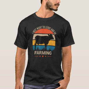 Retro-Sonnenuntergang-Kuh-Kuh-Bauernhof-Landwirtsc T-Shirt