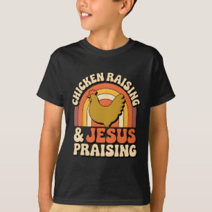 Retro-Sonnenuntergang-Landwirt Jesus preisende Hüh T-Shirt