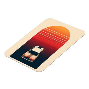Retro-Sonnenuntergang Minimalistischer Oldtimer-Ro Magnet