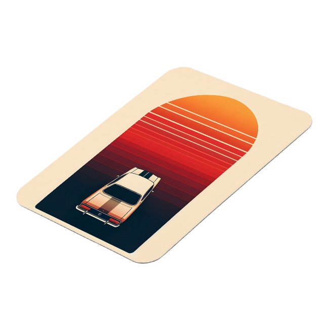 Retro-Sonnenuntergang Minimalistischer Oldtimer-Ro Magnet (Linke Seite)