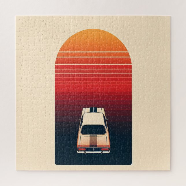 Retro Sonnenuntergang Minimalistischer Oldtimer Ro Puzzle (Vertikal)