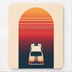 Retro-Sonnenuntergang Minimalistischer Vintage-Aut Mousepad
