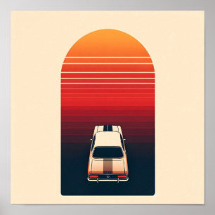 Retro-Sonnenuntergang Minimalistischer Vintage-Aut Poster