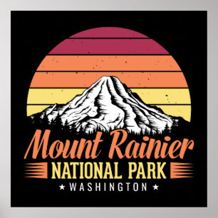 Retro-Sonnenuntergang Mount Rainier Washington Ill Poster