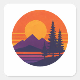 Retro Sonnenuntergang Natur Vibes | Vintage 80er Ä Quadratischer Aufkleber
