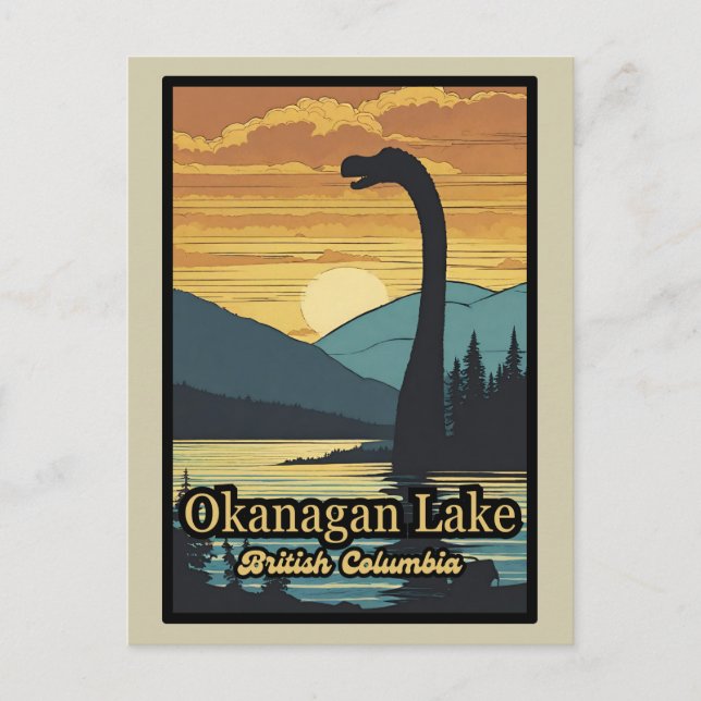 Retro-Sonnenuntergang Ogopogo, Okanagan Lake Monst Postkarte (Vorderseite)