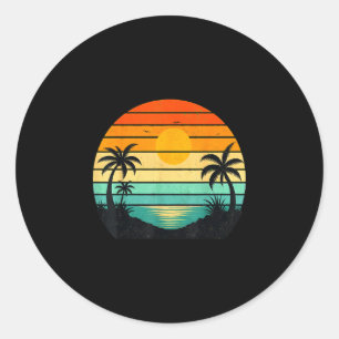 Retro-Sonnenuntergang Palmen Grafikdesign  Runder Aufkleber