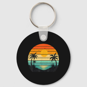 Retro-Sonnenuntergang-Palmen Grafikdesign Schlüsselanhänger