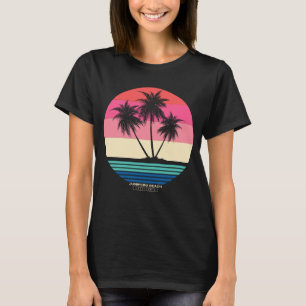 Retro-Sonnenuntergang Palmen Junipero Beach T-Shirt