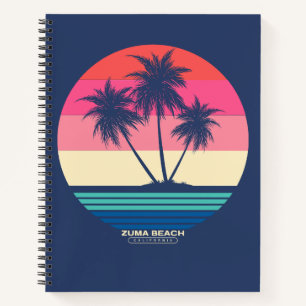Retro-Sonnenuntergang Palmen Zuma Beach Notizbuch