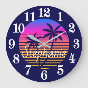 Retro-Sonnenuntergang Personalisiert Große Wanduhr