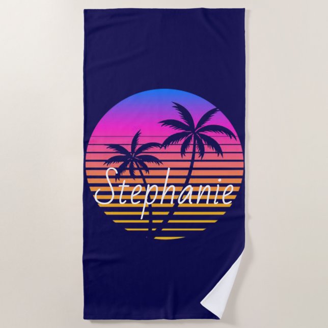 Retro-Sonnenuntergang Personalisiert Strandtuch (Vorderseite)
