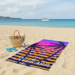 Retro-Sonnenuntergang Personalisiert Strandtuch